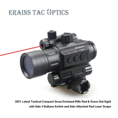 2021 dernière chasse tactique compacte 3moa arme fermée rouge et vert DOT Sight avec interrupteur latéral à 3 boutons avec portée de visée laser rouge attachée sur le côté